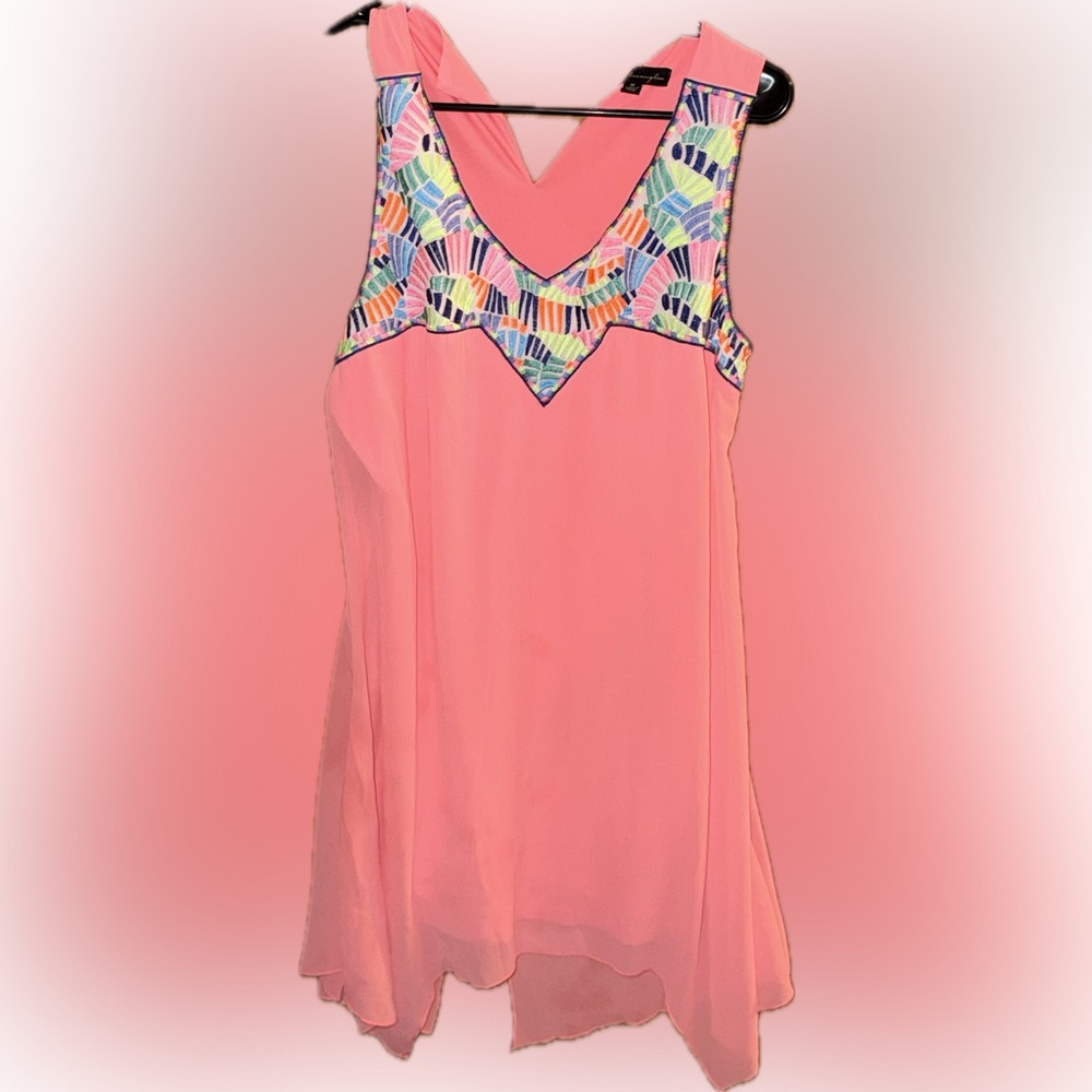 City Triangles Pink Dress with Colorful Neckline